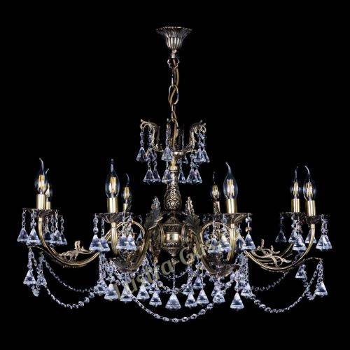 Бронзовая люстра Кассандра №8 удлиненная с конусами в Кирове Гусь Хрустальный