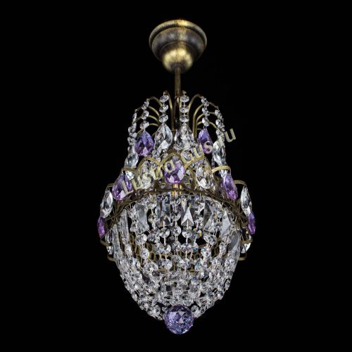 Люстра Астра №1 узкая фиолетовая под бронзу в Кирове Гусь Хрустальный