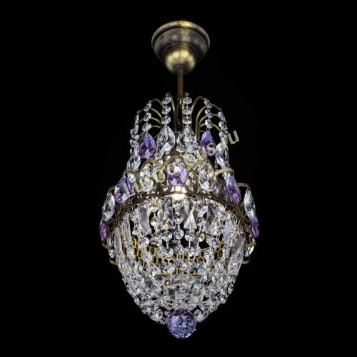 Люстра Астра №1 узкая фиолетовая под бронзу в Кирове Гусь Хрустальный