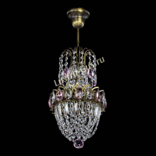 Люстра Астра №1 узкая розовая под бронзу в Кирове Гусь Хрустальный