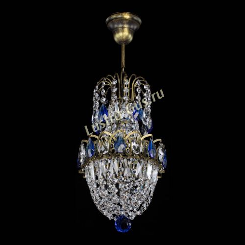 Люстра Астра №1 узкая синяя под бронзу в Кирове Гусь Хрустальный
