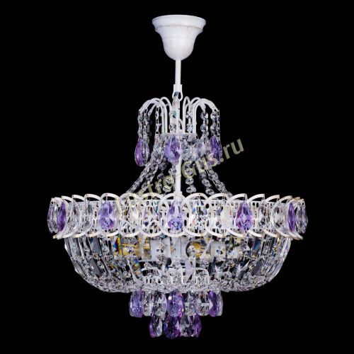 Люстра Астра Белая с подвесом фиолетовая в Кирове Гусь Хрустальный