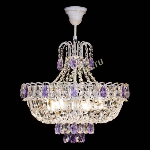 Люстра Астра Белая с подвесом фиолетовая в Кирове Гусь Хрустальный