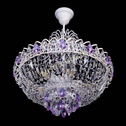 Люстра Астра Белая с подвесом фиолетовая в Кирове Гусь Хрустальный