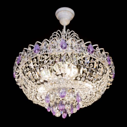 Люстра Астра Белая с подвесом фиолетовая в Кирове Гусь Хрустальный