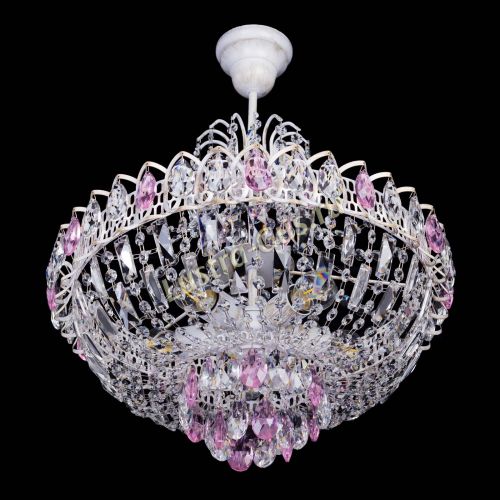 Люстра Астра Белая с подвесом розовая в Кирове Гусь Хрустальный