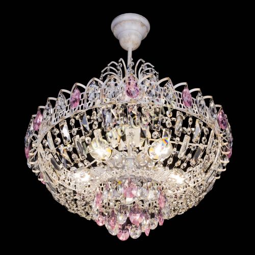 Люстра Астра Белая с подвесом розовая в Кирове Гусь Хрустальный