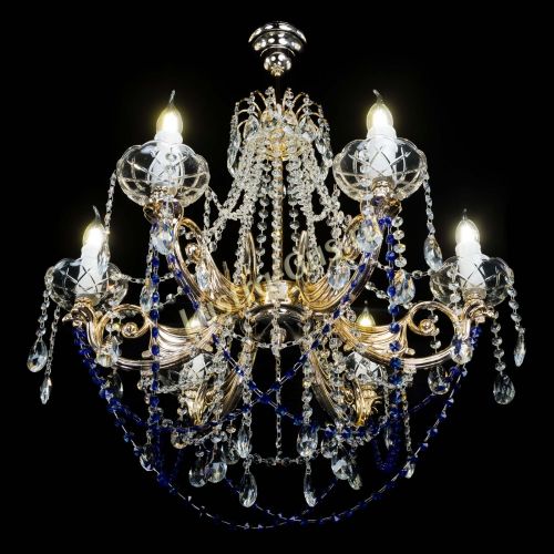 Люстра Елизавета малая Синяя (рожки - металл) в Кирове Гусь Хрустальный