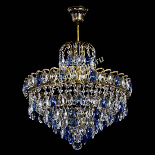 Люстра Грация №5 с подвесом под бронзу Синяя в Кирове Гусь Хрустальный