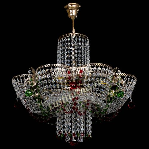 Люстра Камея №6 подвесная красно-зеленая в Кирове Гусь Хрустальный