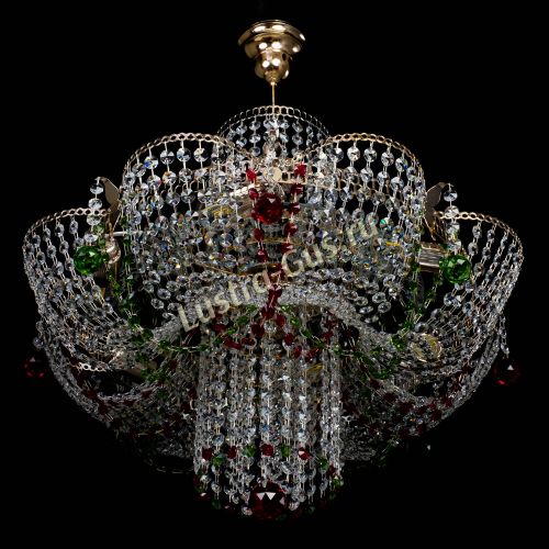 Люстра Камея №6 подвесная красно-зеленая в Кирове Гусь Хрустальный