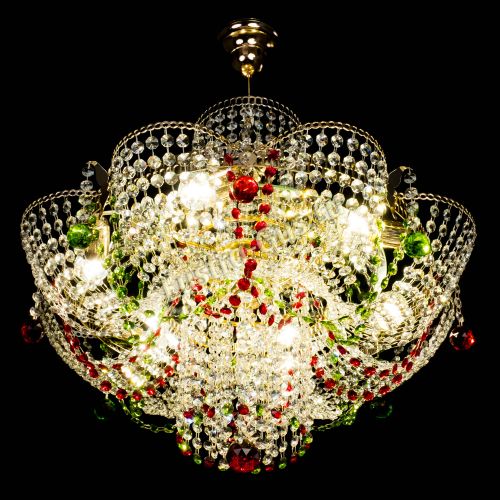 Люстра Камея №6 подвесная красно-зеленая в Кирове Гусь Хрустальный