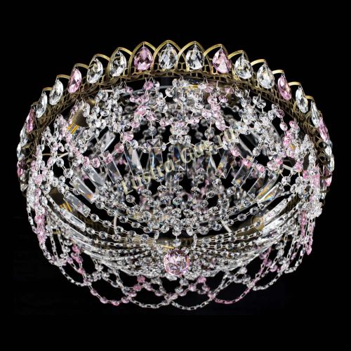 Люстра Хрустальный Каскад Ажур под бронзу Розовая в Кирове Гусь Хрустальный