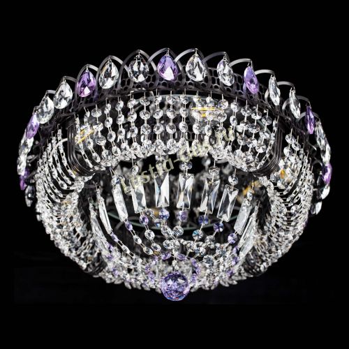 Люстра Кольцо Классика Черная с фиолетовыми подвесками в Кирове Гусь Хрустальный