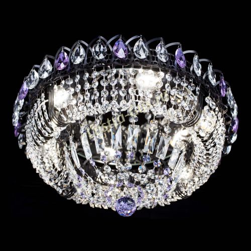 Люстра Кольцо Классика Черная с фиолетовыми подвесками в Кирове Гусь Хрустальный