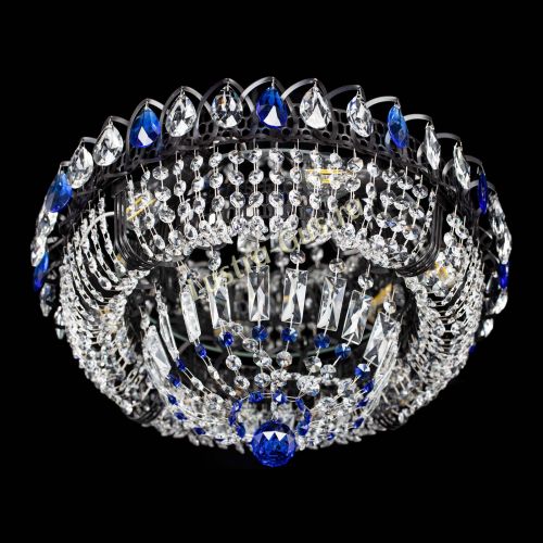 Люстра Кольцо Классика Черная с синими подвесками в Кирове Гусь Хрустальный